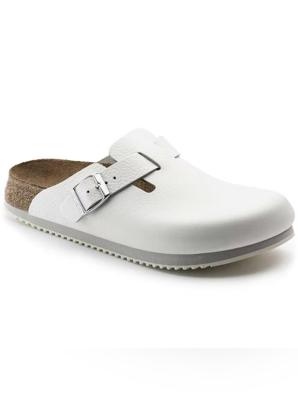Birkenstock Boston White Leather Slip-On Clogs Silver Buckle 38, US 7-7.5